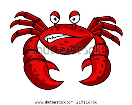 Cartoon red crab character with angry emotions  isolated on white