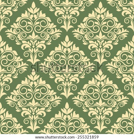 Gothic yellow floral seamless pattern on green background for wallpaper and  interior design - Stock Image - Everypixel
