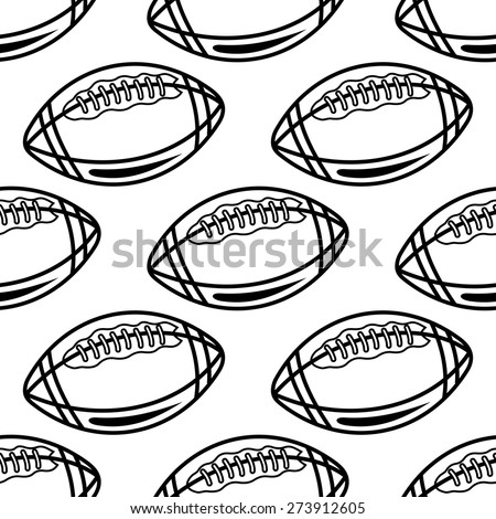 Seamless Pattern Of Outline Rugby Balls With Pointed Ends And Lacing On