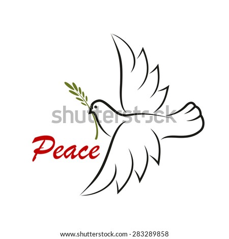 White dove with green twig for as a peace symbol or religious concept design