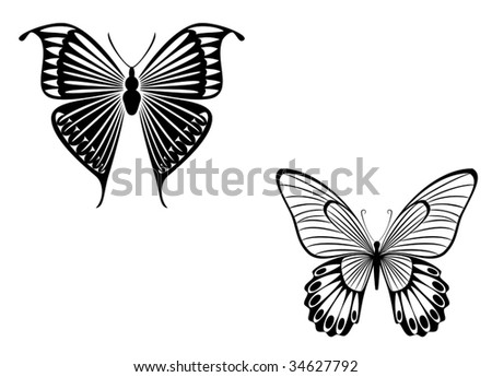 Isolated tattoos of beautiful black butterfly on white. Jpeg