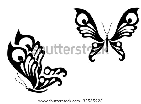 stock vector Isolated butterfly tattoos in tribal style on white 