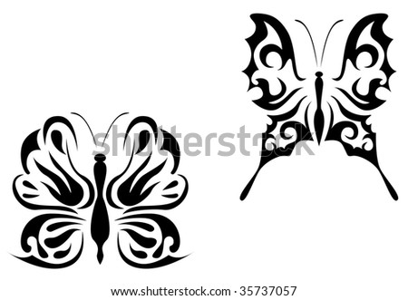 Isolated butterfly tattoos in tribal style Jpeg version also