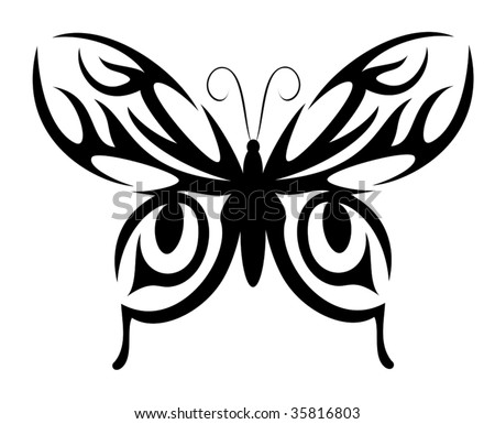 Black And White Butterfly Tattoos. Isolated utterfly tattoo in