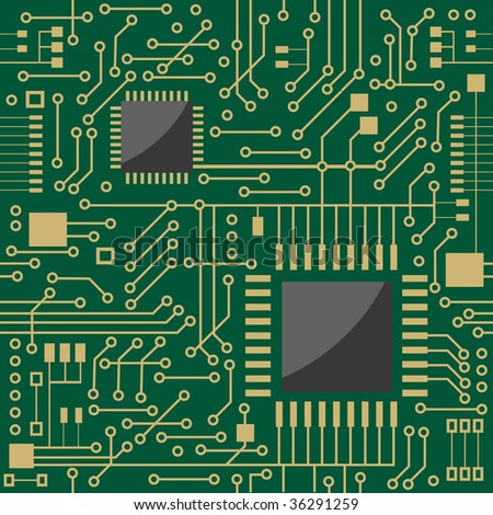 Seamless background showing a schematic diagram for an electronic circuit board or motherboard. Vector version also available in gallery