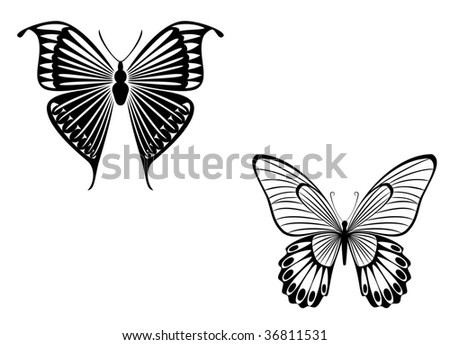 Isolated tattoos of beautiful black butterfly abstract emblem or