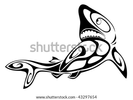 Black shark tattoo for design isolated on white. Vector