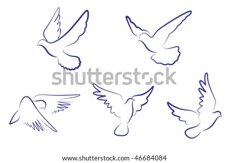 stock vector Set of white doves as a concept of love or peace Jpeg
