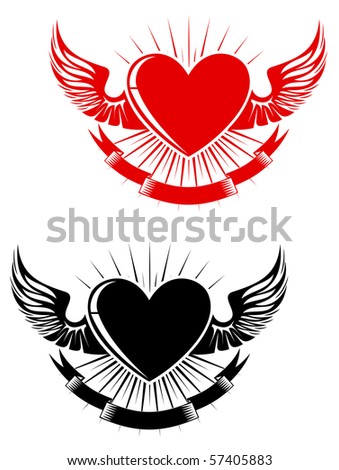 stock photo : Retro heart with wings for tattoo design.