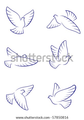 stock vector Set of white doves also as emblem