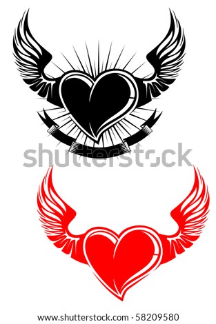 heart with wings tattoos. stock photo : Heart with wings