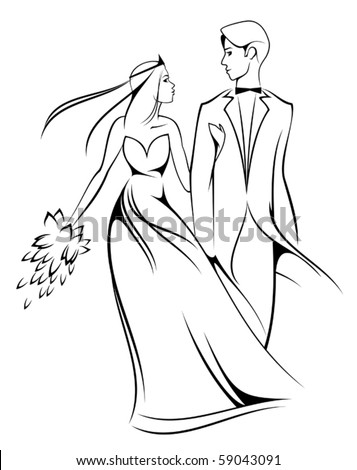 stock vector Bride and groom isolated on white for marriage ceremony 