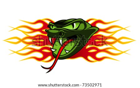 stock vector Snake tattoo in tribal flames for design also as emblem