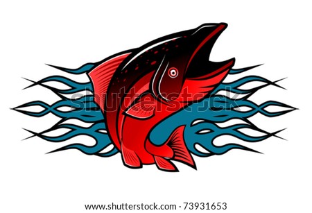stock vector Fish with tribal flames for tattoo design also as emblem