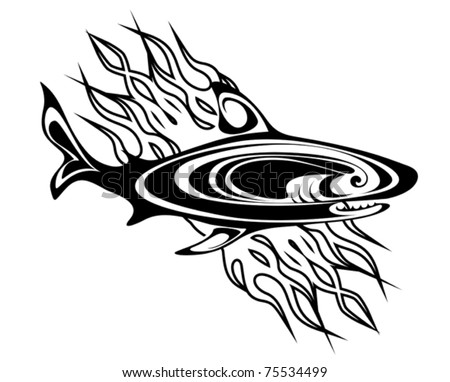 stock vector Shark tattoo in tribal style for design
