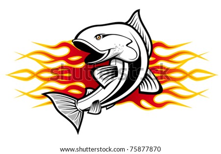 stock vector Fish with tribal flames for tattoo design