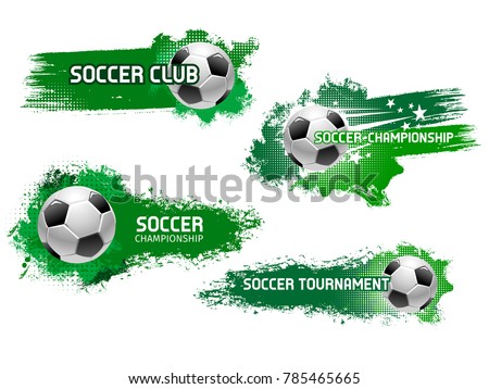 Soccer ball grunge icon for football championship tournament match and sport club badge. Flying ball with motion trail of star and sparkles for soccer or football sport game banner design