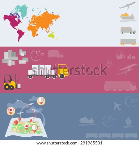 Logistics and Transportation, vector flat global transportation concept illustration.
