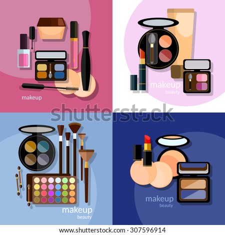 Make-up cosmetic cosmetology nail polish eye shadow lip liner lipstick proffesional makeup collection mascara fashion makeover vector icons