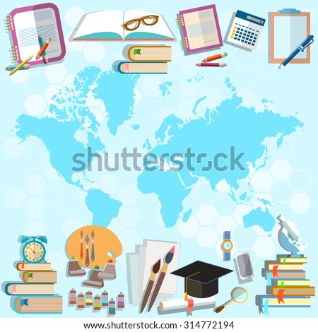 Science and education back to school world map online education student subjects university college math physics algebra, geometry
