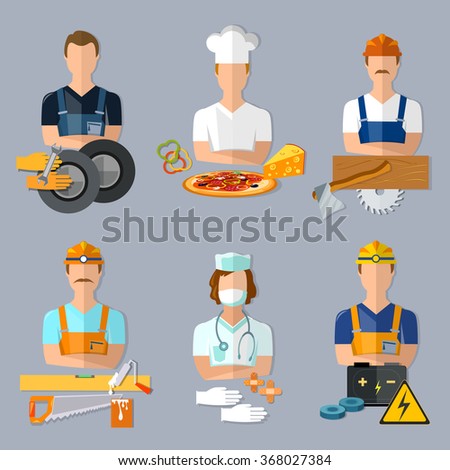Collection professions set mechanic cook carpenter builder doctor electrician