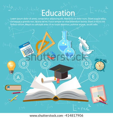 Education infographics open book of knowledge school background