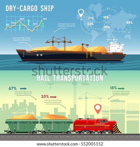 Logistics banner Cargo transportation. Delivery by railway lines. Transportation and transportation by freighters.