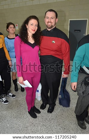 LONDON - OCTOBER 20: Fans In Costume Attend Destination Star Trek England\'s Largest Ever Star Trek Convention October 20, 2012 in Excel Centre London, England.