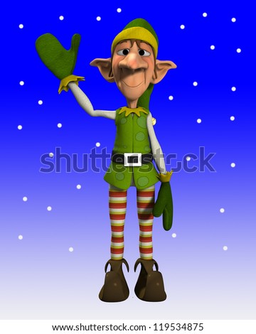 Elf that is waving as snow falls