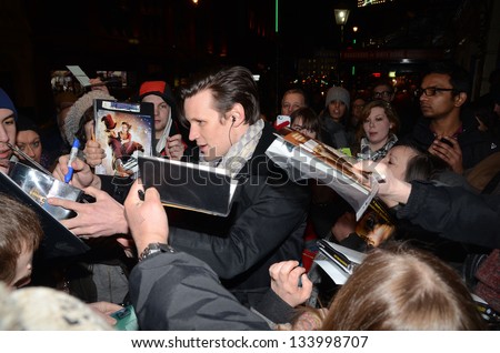 LONDON - MARCH 22: Matt Smith and Fans Attends The Press Night Of The Curious Incident Of The Dog In The Night in London March 22nd, 2013 in London, England.