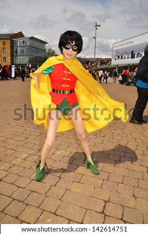 LONDON - MAY 26: People dressing up in Cosplay costume to take part in the MCM expo which has the largest gathering of Cosplayers in the country,  London May 26th, 2013 in London England.