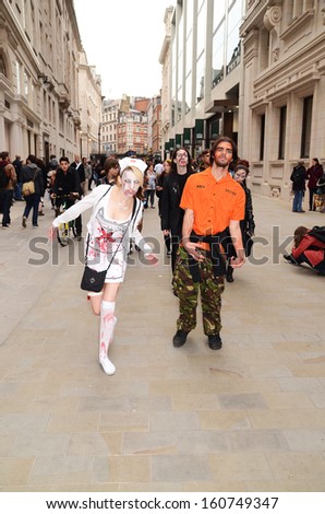 London -?? October 12: The 2013 London Zombie Walk which raises money for St Mungo\'??s Homeless Charity, London October 12th, 2013 in London England.