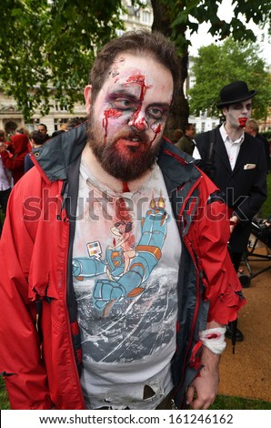 London - October 12: The 2013 London Zombie Walk which raises money for St Mungo\'s Homeless Charity, London October 12th, 2013 in London England.