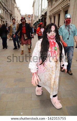 London - October 12: The 2013 London Zombie Walk which raises money for St Mungo\'s Homeless Charity, London October 12th, 2013 in London England.