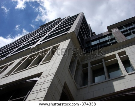 This is a close up  of one of many office buildings in London\'s Docklands.
