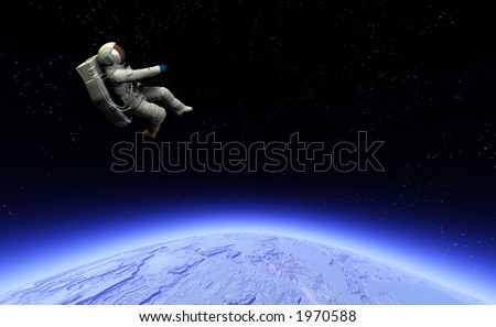 A conceptual image of spaceman or astronaut floating in space