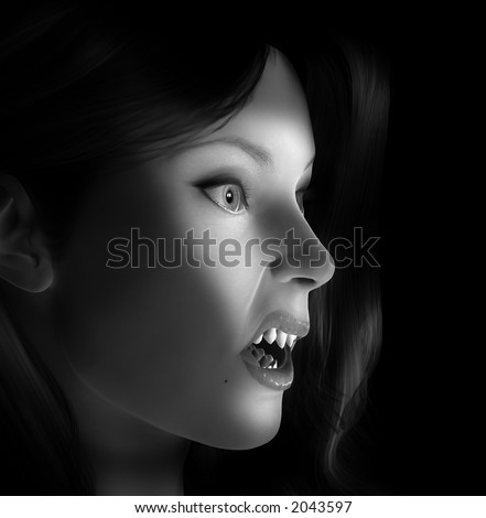 A female vampire that is just about to attack.