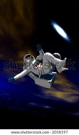 A conceptual image of spaceman or astronaut floating in space.