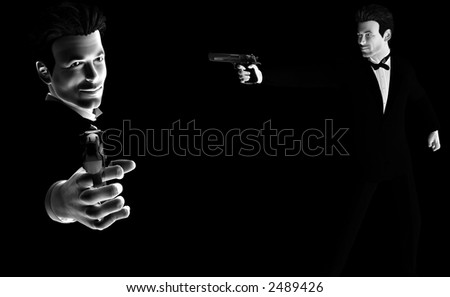 An image of a male spy with a gun.
