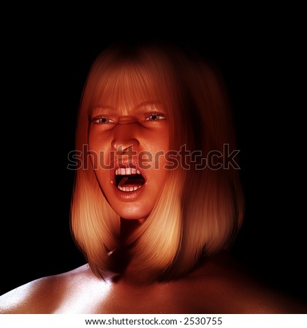 A women\'s face who is either screaming or is angry.