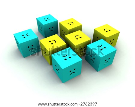 A set of very sad and very happy cubes.