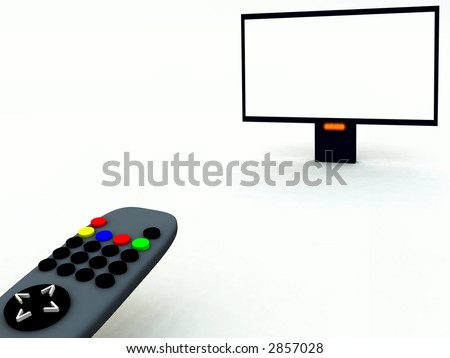 A image of a television remote control and a blank television screen you can fill in.