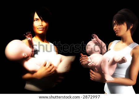 An image of some mothers and baby daughters, this image would be suitable for Mothers Day concepts.