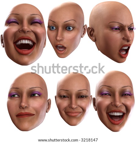 A simple image of a set of female faces that are showing emotions.