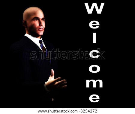 An image of a welcoming business man.