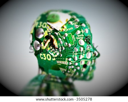 An conceptual image of a android person who is very clever, we can tell this by the added circuitbored effect.