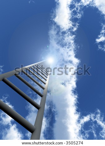 A religious conceptual image of a stepladder/stairway going up to heaven.