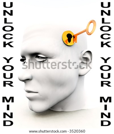 A conceptual key unlocking a mind, representing imagination,inspiration and intellect.