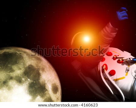 A conceptual image of spaceman or astronaut floating in space. A good conceptual image representing exploration,with added sun reflected of the visor.