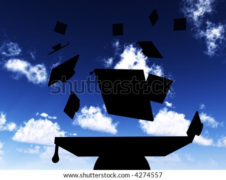 An image of a set of mortar boards being thrown in the air during gradation day.